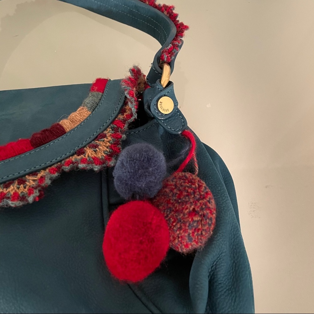 Moschino Blue Leather with Crocheted Accents Shoulder Bag - Picture 7 of 11